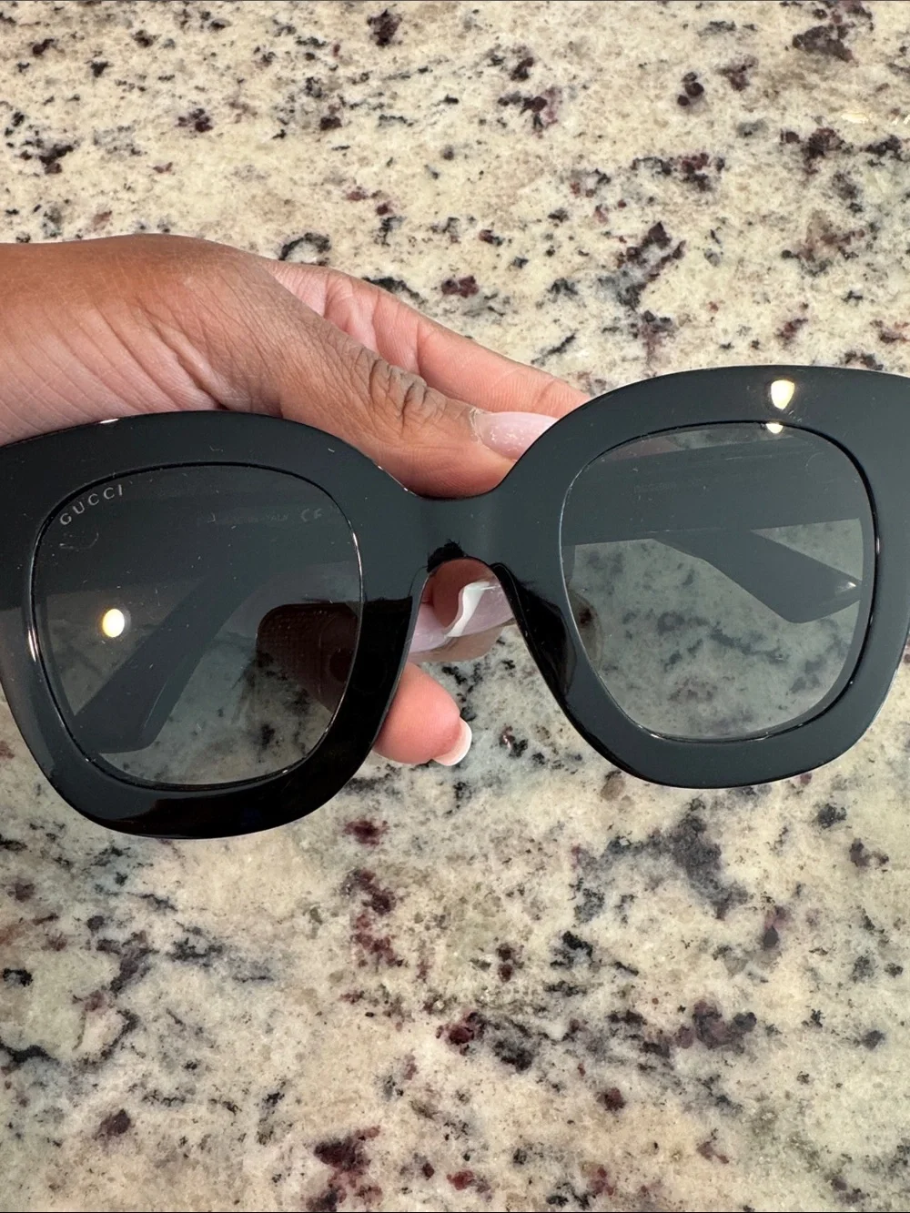 Gucci Black Sunglasses with Gold Logo and Crystal Star Accents